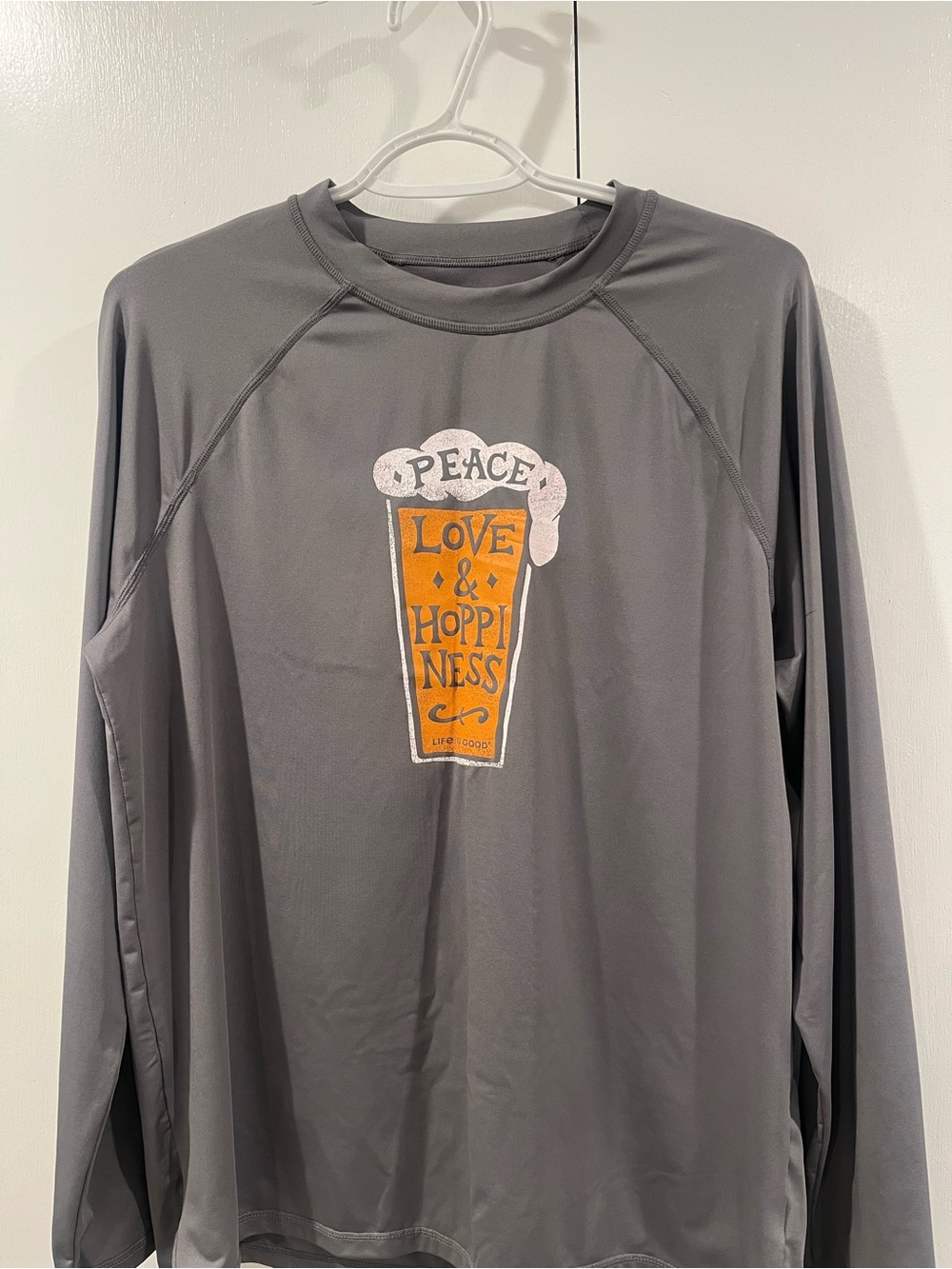 Life Is Good Men's Long Sleeve Tee - Gray with Orange Graphic